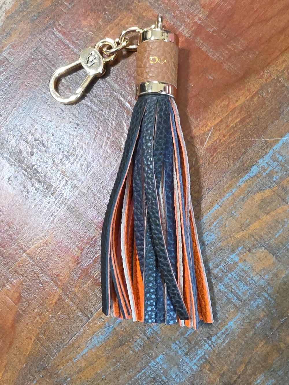 Dooney & Bourke Leather Tassel Keychain Purse Charm Gold Tone